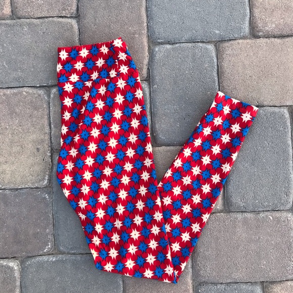 Lularoe Leggings Tights One Size Red White Blue Geo Star - Picture 1 of 10